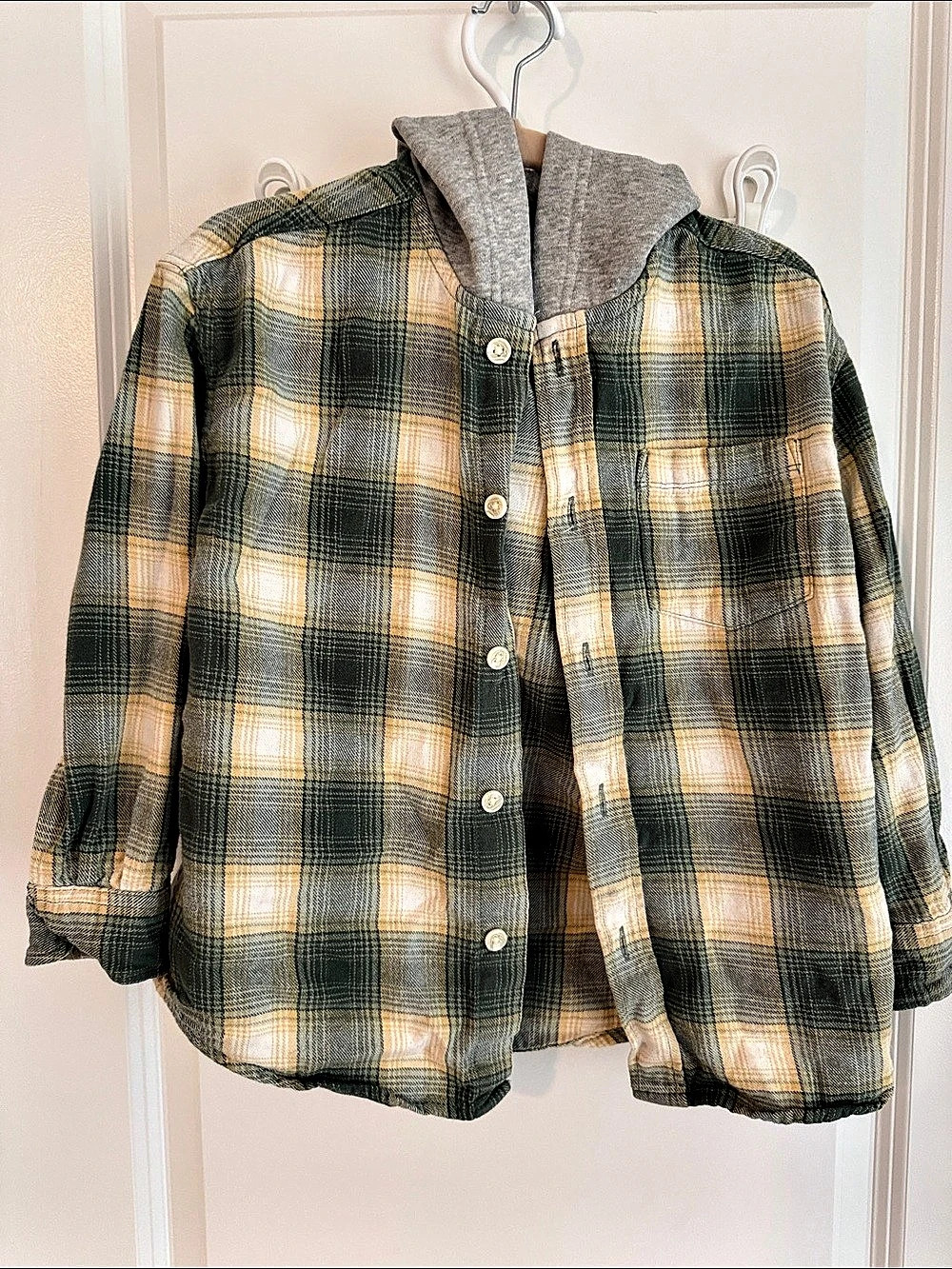Boys GAP Plaid Hooded Button Down Shirt Size 6-7